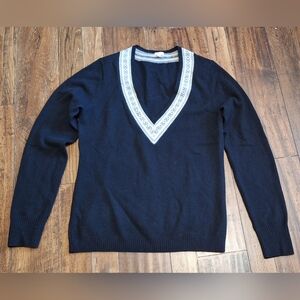 J.Crew Black 100% Lambswool Beaded Embellished V-Neck Sweater - Small